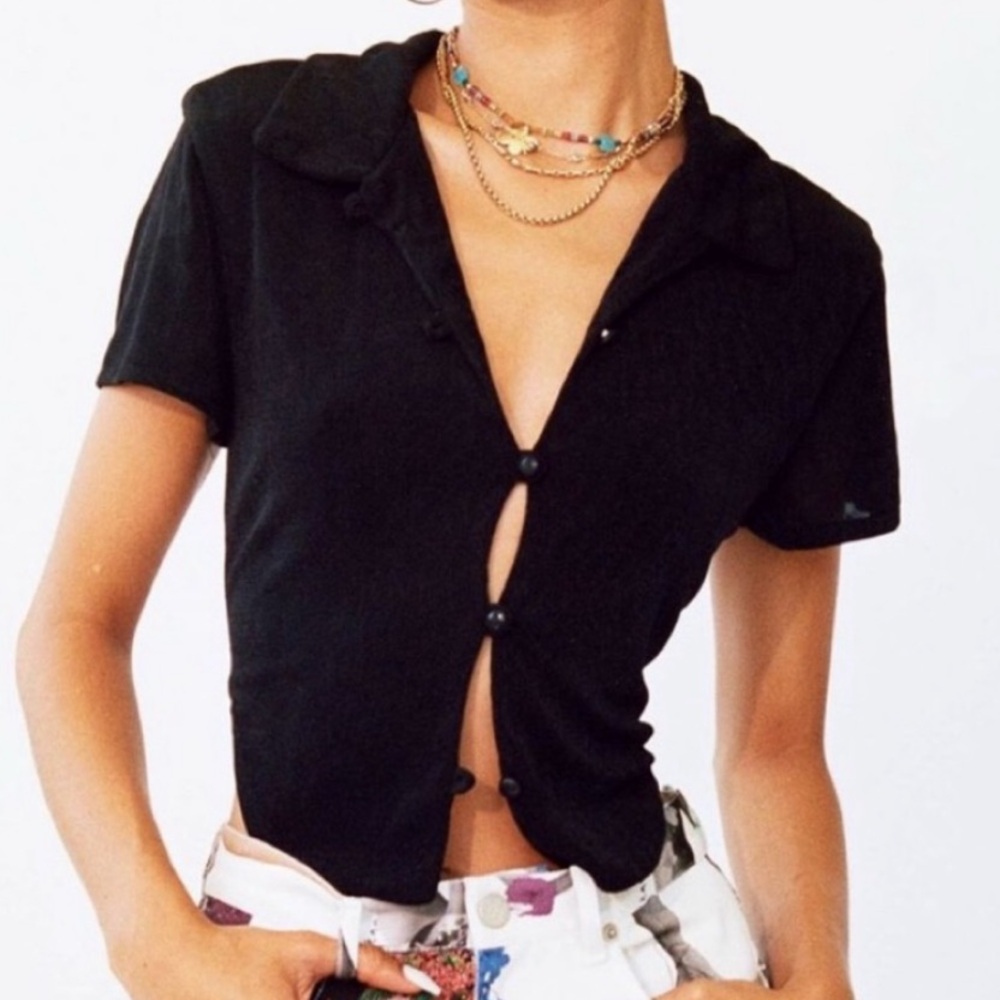 With Jean Black Tess Top - Button Down Shirt - M